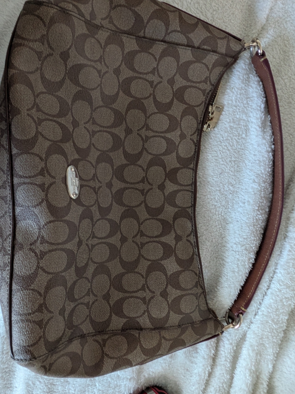 Coach Brown Signature Canvas Shoulder Bag with Leather Trim